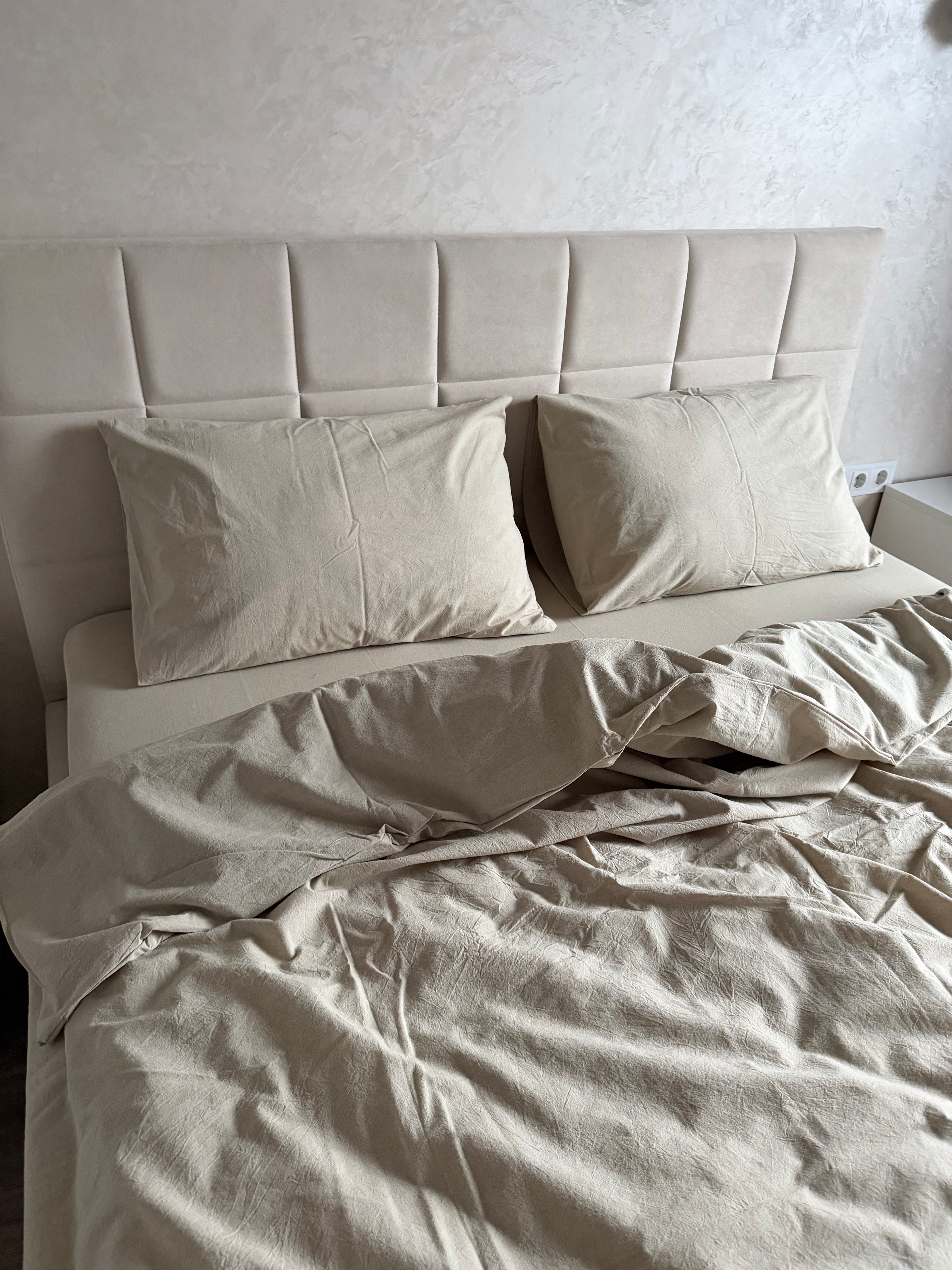 Комплект постільної білизни з Вареної Бавовни "Молочна Оливка"