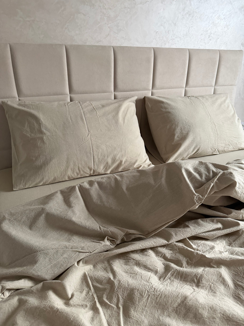 Комплект постільної білизни з Вареної Бавовни "Молочна Оливка"