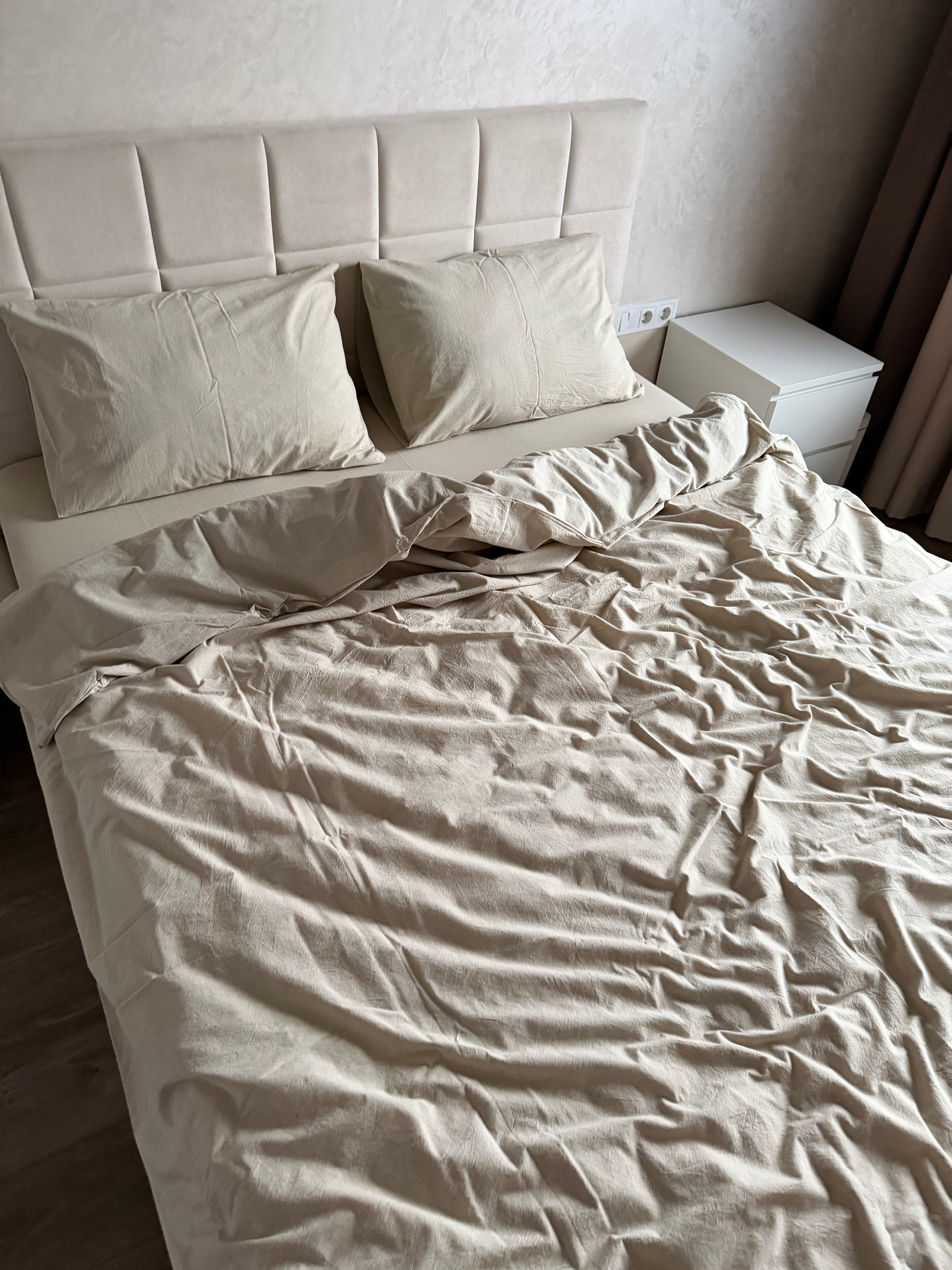 Комплект постільної білизни з Вареної Бавовни "Молочна Оливка"